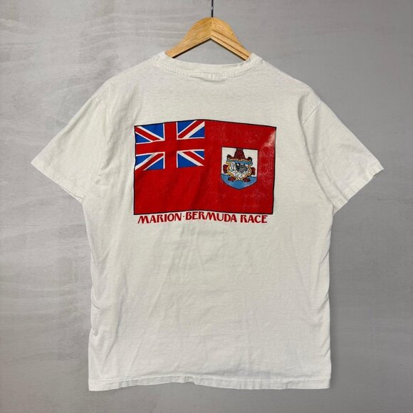 Vintage Marion Bermuda Race White Retro 80s Triathlon Shirt Large - Picture 1 of 7